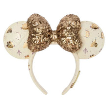 画像をギャラリービューアに読み込む, ディズニー アナハイムパーク 70周年記念 ミニーマウス カチューシャ耳 ゴールド スパンコール リボン Disney