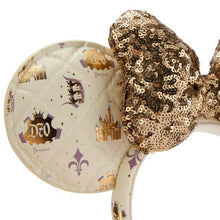 画像をギャラリービューアに読み込む, ディズニー アナハイムパーク 70周年記念 ミニーマウス カチューシャ耳 ゴールド スパンコール リボン Disney