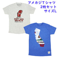 画像をギャラリービューアに読み込む, The Original Retro Brand ユニセックス 【Tシャツ 2枚セット 半袖 Tシャツ サイズL コージードッグ ドライブイン / カリフォルニア州 & グリズリー ベアー 】