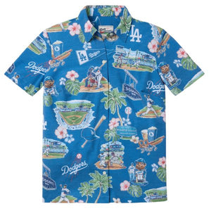 レインスプーナー レディース アロハシャツ MLB ロスアンゼルス ドジャース シーニック パフォーマンス ボタンフロント ブルー/マルチカラー Reyn Spooner
