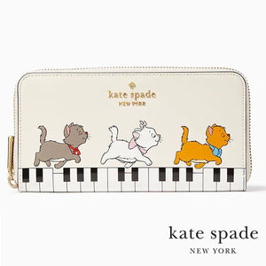 Kate Spade × Disney【 ケートスペード × ディズニー 長財布 おしゃれキャット KC660 ラウンドジップ長財布 レザー ホワイト】