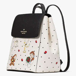 Kate Spade × Disney【 ケートスペード × ディズニー 美女と野獣 フラップ式 バッグパック KE566 ホワイトマルチカラー サフィアノPVC】