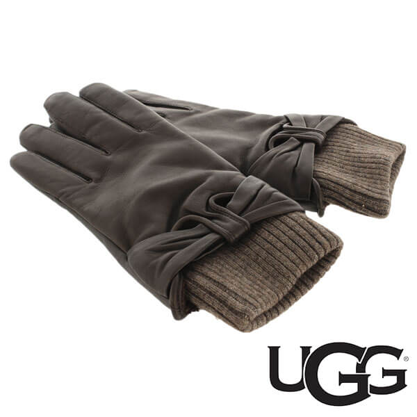 UGG 【アグ / レディース 手袋 グローブ タッチスクリーン対応15055 / LETHER KNIT BOW GLOVE / Brown ブラウン】
