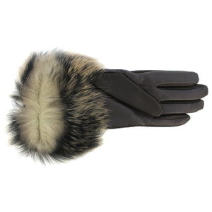 UGG 【アグ / レディース 手袋 タッチスクリーン対応 グローブ 15053 / LEATHER GLOVE WITH LONG FUR CUFFS / BROWN ブラウン】