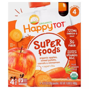 1歳から Organics Happy Tot【 離乳食 / オーガニック ハッピートット / スーパーフード アップル さつまいも キャロット シナモン プラス チアシード / 1歳から 4パック入り / 各4.22oz(120g)】