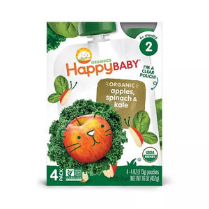 生後6ヶ月から Organics Happy Baby【 離乳食 / オーガニック ベビーフード / ホウレン草 アップル ケール / 生後 6ヶ月から 4パック入り 各4oz(113g) 】